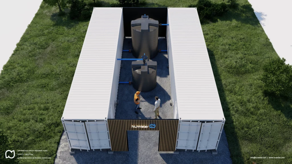 Render Of A Nuwater Modular, Containerized Water Treatment Plant With Internal Tanks.