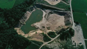 Aerial View Of A Contaminated, Untreated Lake As A Base For A Sewage Treatment Plant
