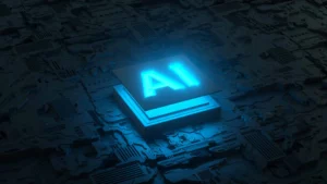 Glowing Ai Micro-Processor On A Circuit Board, Symbolizing Ai In Water Management.